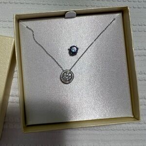 Elegant Sterling Silver Crystal Pendant with Extra Blue Crystal Center Stone